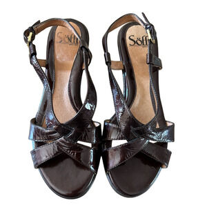 Sofft Dark Brown Patent Leather Sandals 7.5M